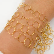 Gold Plated Sterling Silver Hammered Round Link Chain